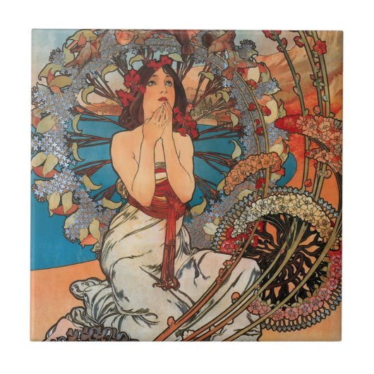 Alphonse Mucha Art Nouveau Tegels Tegeltje (Voorkant)