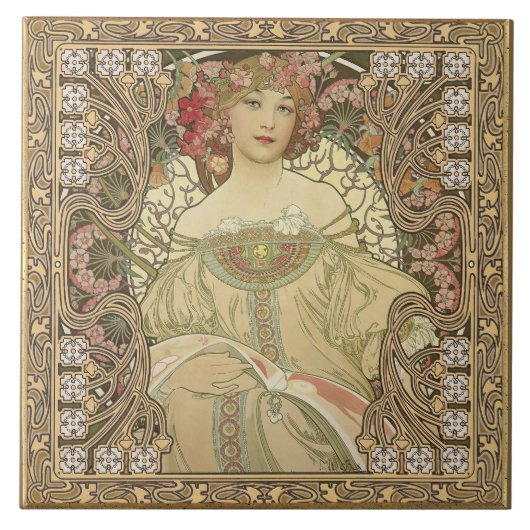 Alphonse Mucha Art Nouveau Tegeltje (Voorkant)