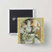 Alphonse Mucha - Art Nouveau Vierkante Button 5,1 Cm (Voorkant /achterkant)