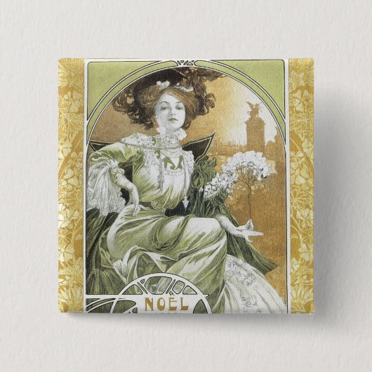 Alphonse Mucha - Art Nouveau Vierkante Button 5,1 Cm (Voorkant)