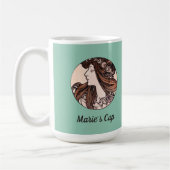 Alphonse Mucha Art Nouveau Voman met bloemen Koffiemok (Links)