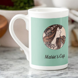 Alphonse Mucha Art Nouveau Voman met bloemen Porselein Kop