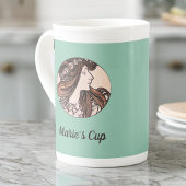 Alphonse Mucha Art Nouveau Voman met bloemen Porselein Kop