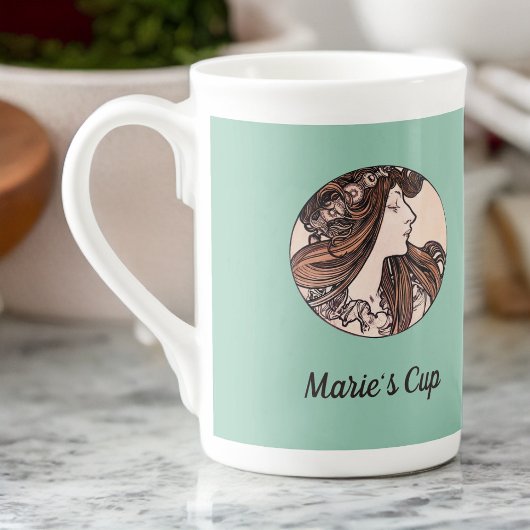 Alphonse Mucha Art Nouveau Voman met bloemen Porselein Kop