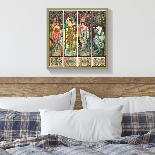 Alphonse Mucha art nouveau, , vrouwen, be Canvas Afdruk (Insitu (Slaapkamer))