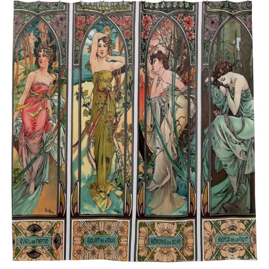 Alphonse Mucha art nouveau, , vrouwen, be Douchegordijn (Voorkant)