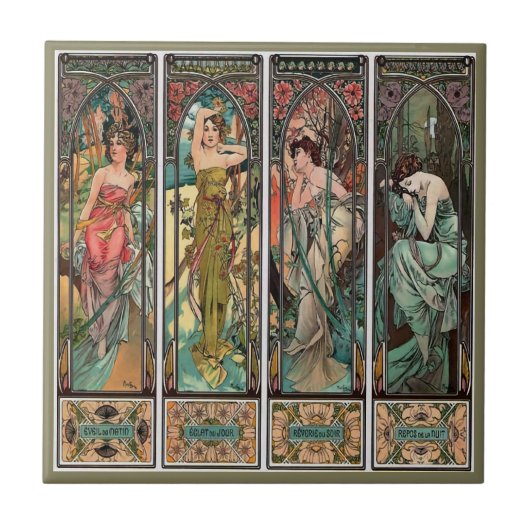 Alphonse Mucha art nouveau, , vrouwen, be Tegeltje (Voorkant)
