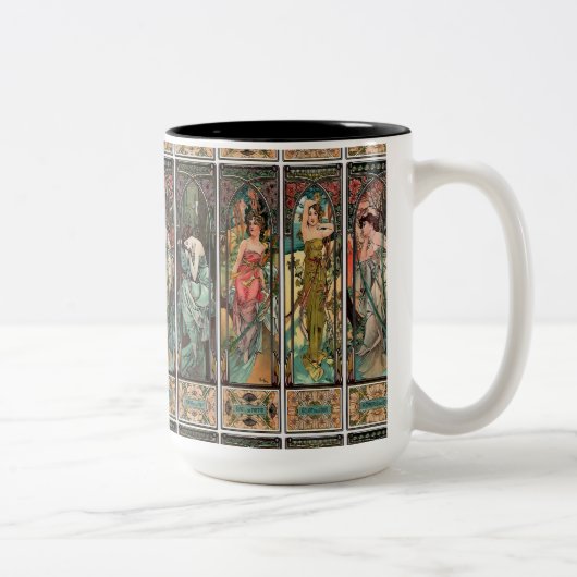Alphonse Mucha art nouveau, , vrouwen, be Tweekleurige Koffiemok (Rechts)