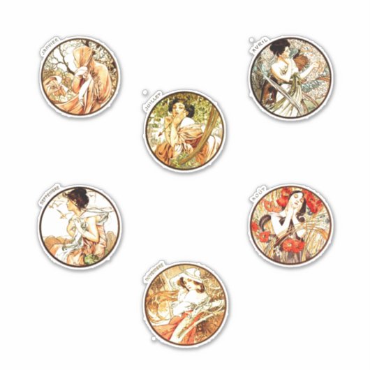 Alphonse mucha art nouveau vrouwen seizoenen elega sticker (Voorkant)