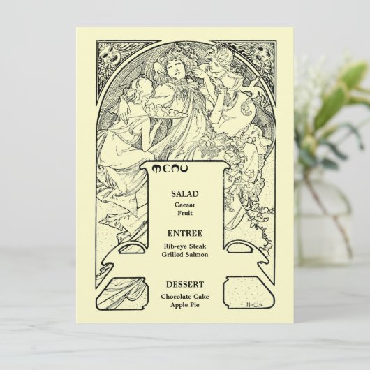  Alphonse Mucha Art Nouveau Wedding Menu (Staand voorkant)