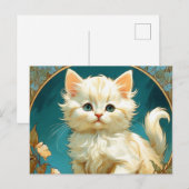 Alphonse Mucha Art Nouveau White Cat Briefkaart (Voorkant / Achterkant)
