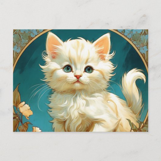 Alphonse Mucha Art Nouveau White Cat Briefkaart (Voorkant)