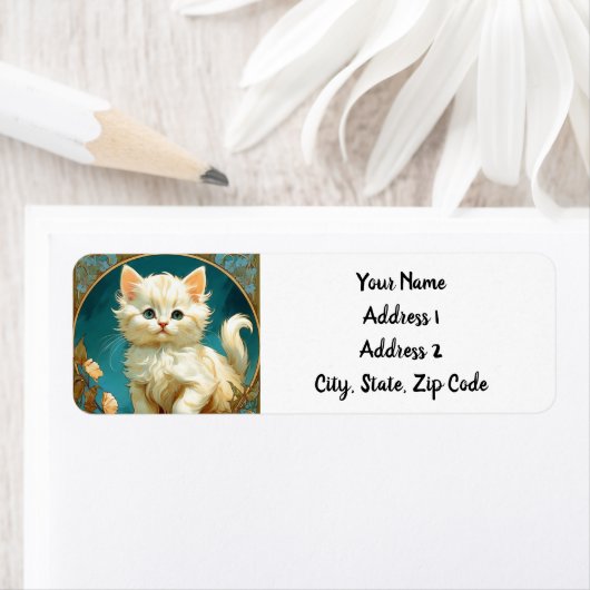 Alphonse Mucha Art Nouveau White Cat Etiket (Insitu)