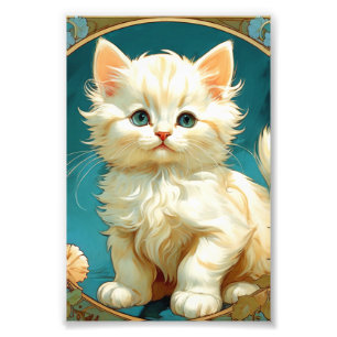 Alphonse Mucha Art Nouveau White Cat Foto Afdruk