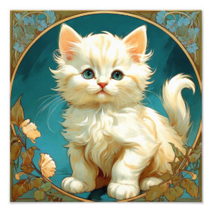 Alphonse Mucha Art Nouveau White Cat Foto Afdruk