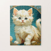 Alphonse Mucha Art Nouveau White Cat Legpuzzel (Verticaal)