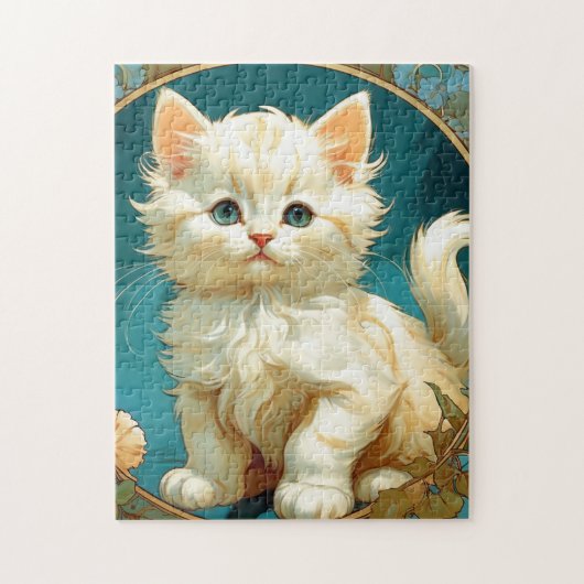 Alphonse Mucha Art Nouveau White Cat Legpuzzel (Verticaal)