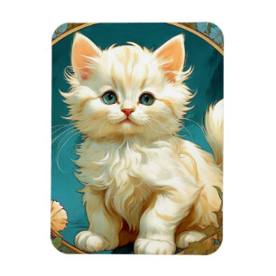 Alphonse Mucha Art Nouveau White Cat Magneet