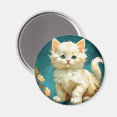 Alphonse Mucha Art Nouveau White Cat Magneet (Voorkant / Achterkant)
