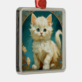 Alphonse Mucha Art Nouveau White Cat Metalen Ornament (Rechts)