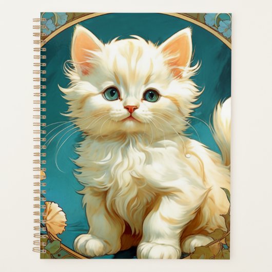 Alphonse Mucha Art Nouveau White Cat Planner (Voorkant)