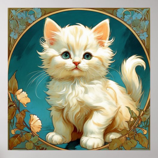 Alphonse Mucha Art Nouveau White Cat Poster (Voorkant)
