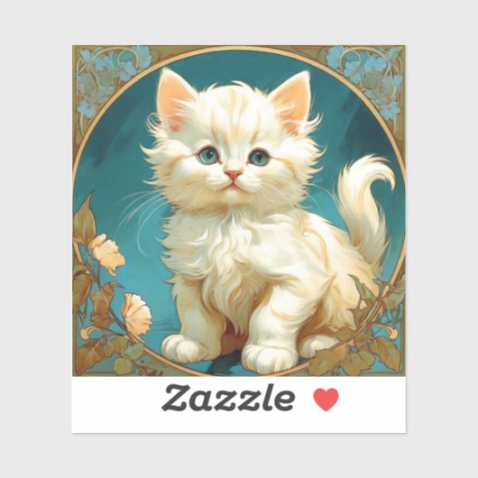 Alphonse Mucha Art Nouveau White Cat Sticker (Vel)