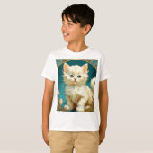Alphonse Mucha Art Nouveau White Cat T-shirt (Voorkant volledig)