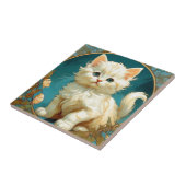 Alphonse Mucha Art Nouveau White Cat Tegeltje (Zijkant)
