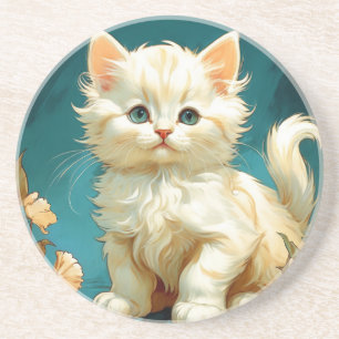 Alphonse Mucha Art Nouveau White Cat Zandsteen Onderzetter