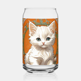 Alphonse Mucha Art Nouveau White Kitten Blikvorm Glas