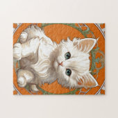 Alphonse Mucha Art Nouveau White Kitten Legpuzzel (Horizontaal)