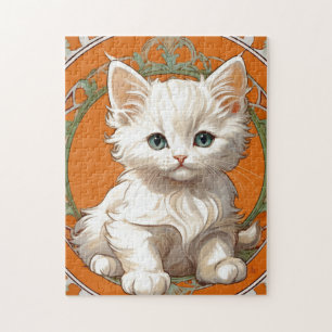 Alphonse Mucha Art Nouveau White Kitten Legpuzzel