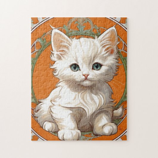 Alphonse Mucha Art Nouveau White Kitten Legpuzzel (Verticaal)