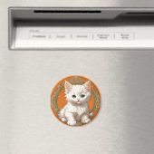 Alphonse Mucha Art Nouveau White Kitten Magneet (Insitu (Vaatwasser))