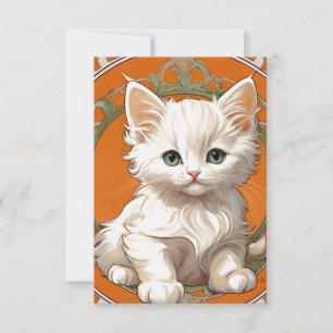 Alphonse Mucha Art Nouveau White Kitten RSVP Kaartje