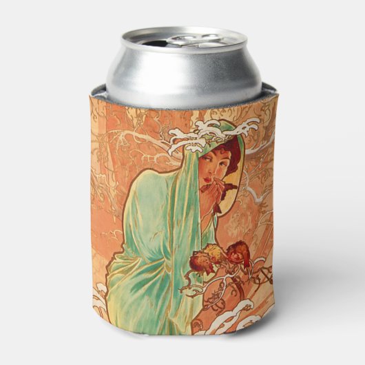 Alphonse Mucha Art Nouveau Winter Blikjeskoeler (Blikje Voorkant)