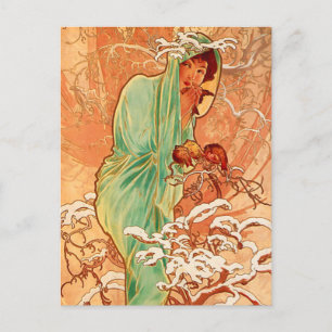 Alphonse Mucha Art Nouveau Winter Briefkaart
