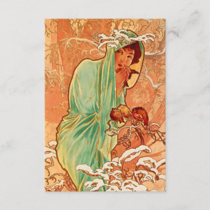 Alphonse Mucha Art Nouveau Winter Informatiekaartje