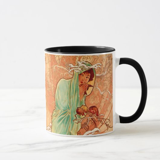 Alphonse Mucha Art Nouveau Winter Mok (Rechts)