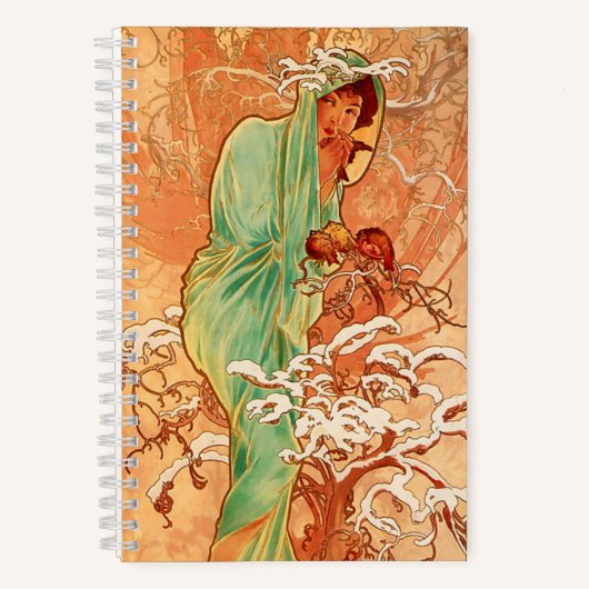 Alphonse Mucha Art Nouveau Winter Notitieboek (Voorkant)