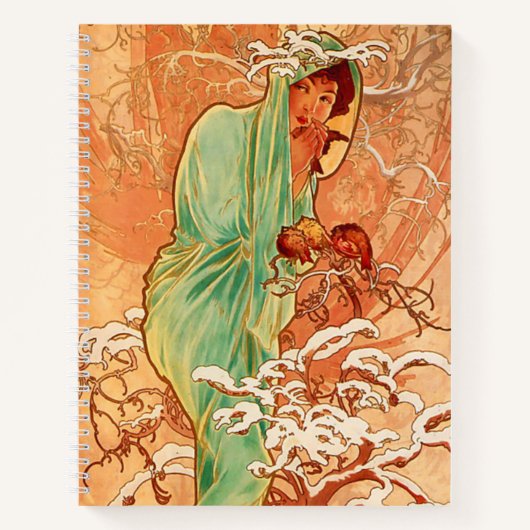 Alphonse Mucha Art Nouveau Winter Notitieboek (Voorkant)