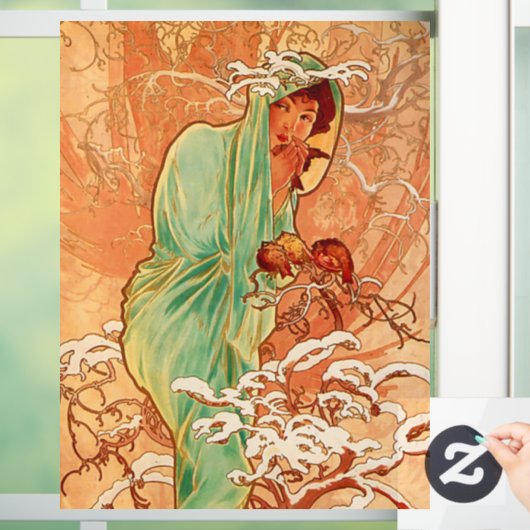 Alphonse Mucha Art Nouveau Winter Raamsticker (Huis)
