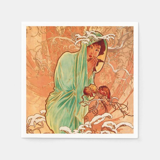 Alphonse Mucha Art Nouveau Winter Servet (Voorkant)