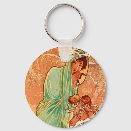 Alphonse Mucha Art Nouveau Winter Sleutelhanger (Voorkant)