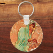 Alphonse Mucha Art Nouveau Winter Sleutelhanger (Voorkant)