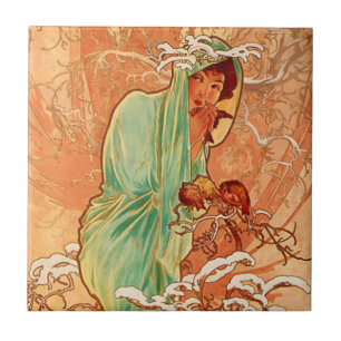Alphonse Mucha Art Nouveau Winter Tegeltje