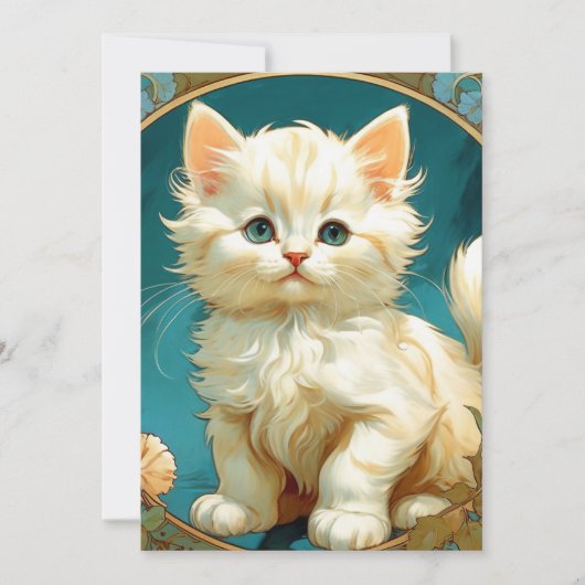 Alphonse Mucha Art Nouveau Witte Kat Kaart (Voorkant)