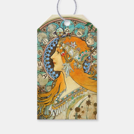 Alphonse Mucha Art Nouveau Zodiac Cadeaulabel (Voorkant)