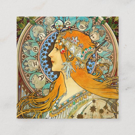 Alphonse Mucha Art Nouveau Zodiac Informatiekaartje (Voorkant)